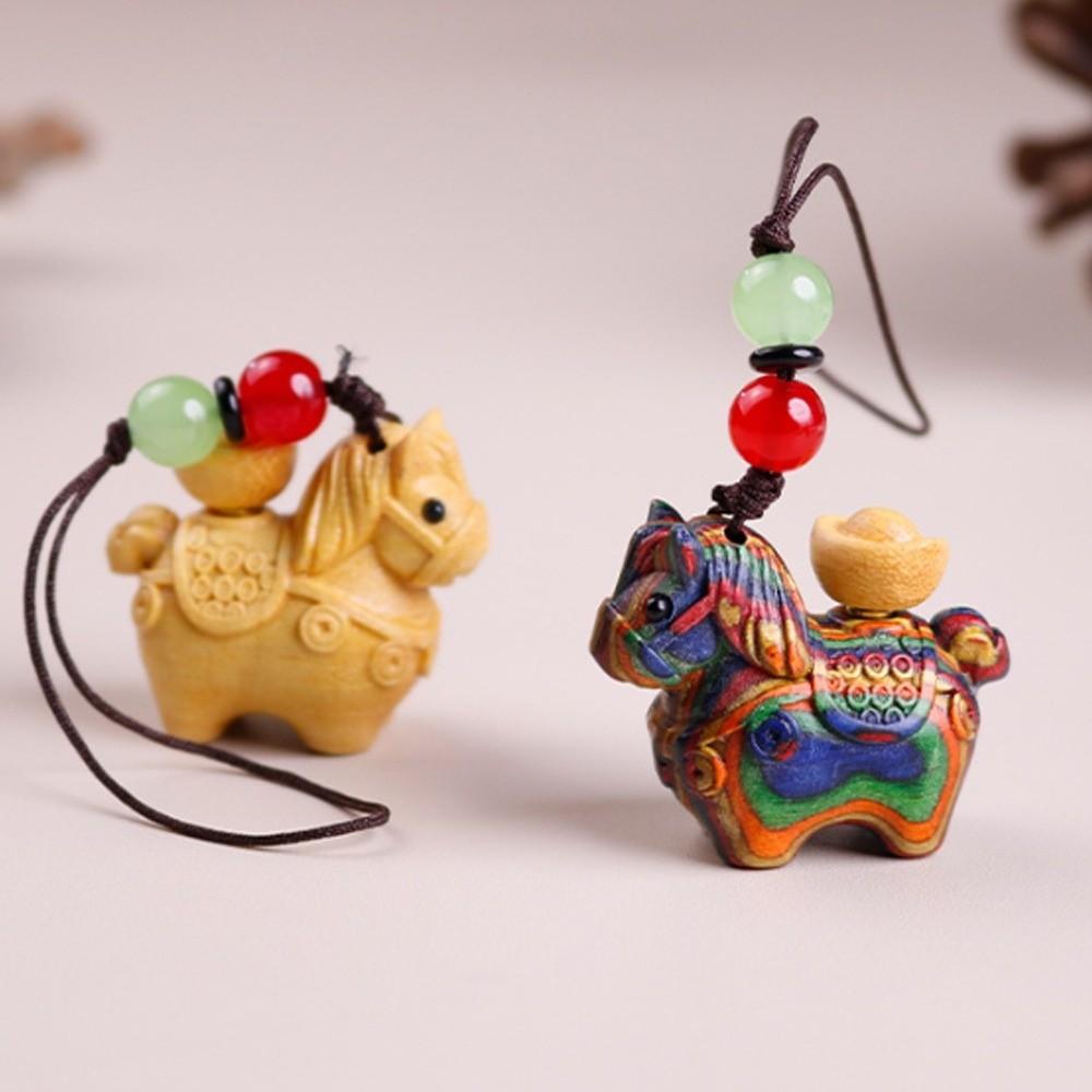 Mini Zodiac Horse Pendant Chinese Style Green Sandalwood Phone Chain Wooden Horse Keychain Friends