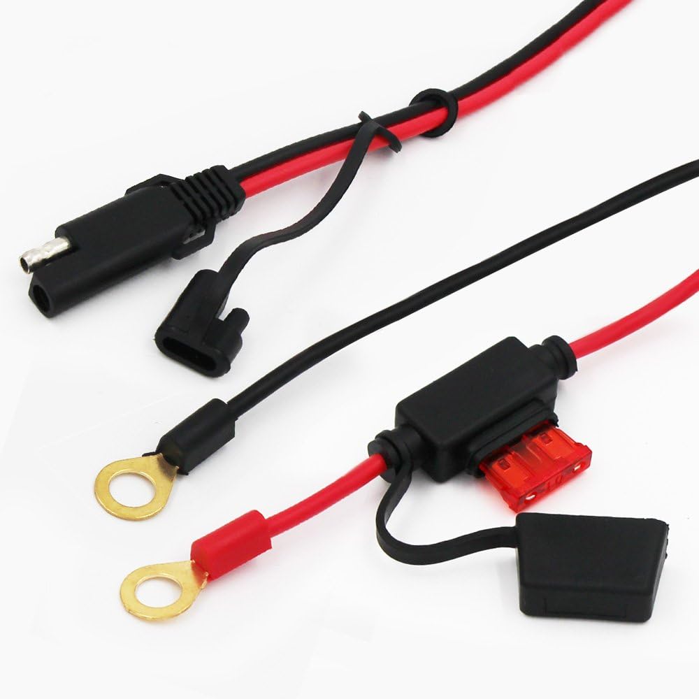 [5 PACK] 2FT Motorcycle Battery Charger Cord, Sae To O Ring Terminal Quick Disconnect Assembly Extension Cable, Sae 2Pin Wire Harness Reverse