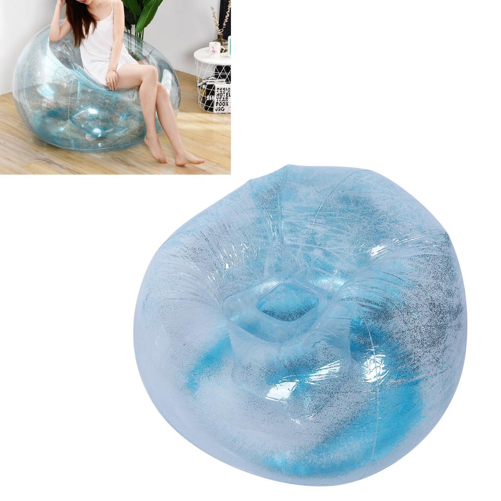 Взрослое прозрачное складное надувное кресло-диван с декором из пайеток для отдыха, сна, синего цвета