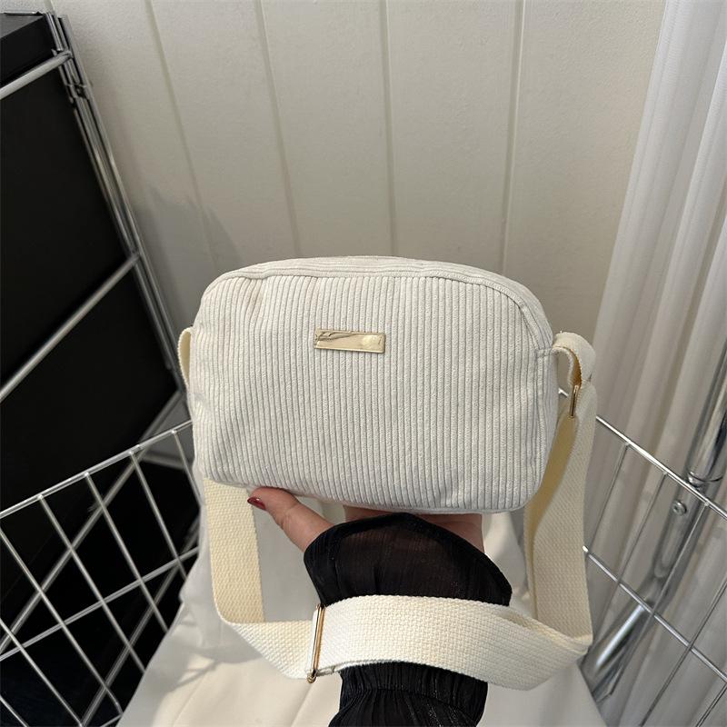 Small Square Bag Women's 2024 New Personalized Fashion Solid Color Corduroy Shoulder Bag Casual Simple Commuter Messenger Bag