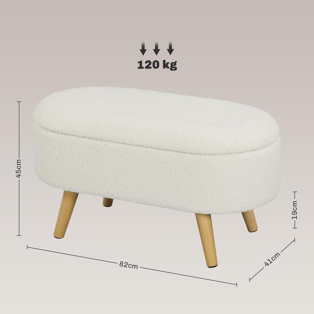 Upholstered Storage Bench with Lid, Wood, for Hallway Living Room Bedroom, White