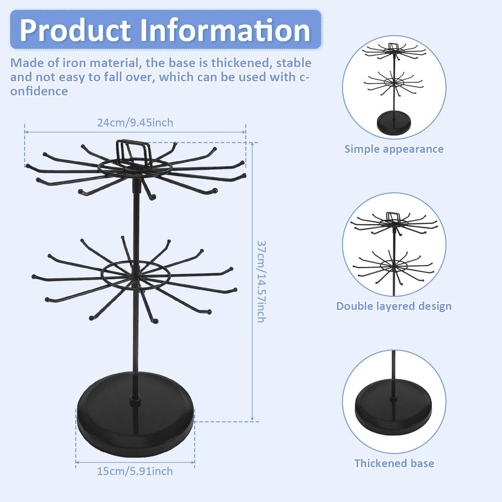 360° Rotating Jewelry Display Holder Earrings Pendants Bracelets Stand Stud Earrings Necklaces Rings Storage Hanging Organizer