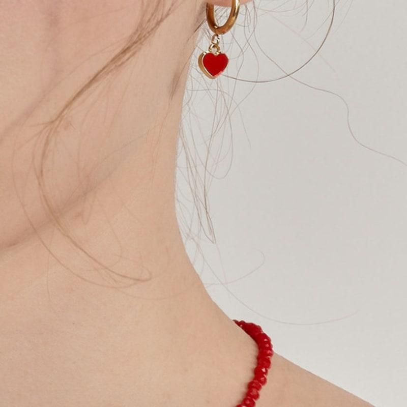 NUOY Red Crystal Heart Pendant Earrings