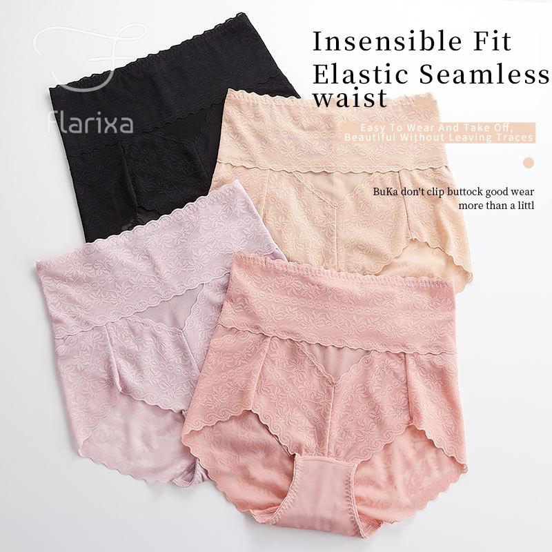 Flarixa Женские сексуальные кружевные трусики с высокой талией, трусы с контролем живота, цветочная перспектива, нижнее белье, женские полые прозрачные трусы