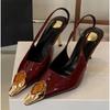 Fashion New Fashion Designder Inlay Gems Pointed Toe Patent Leather Sexy Slingback Sandals Women Pumps High Heels Wedding Banquet Shoes