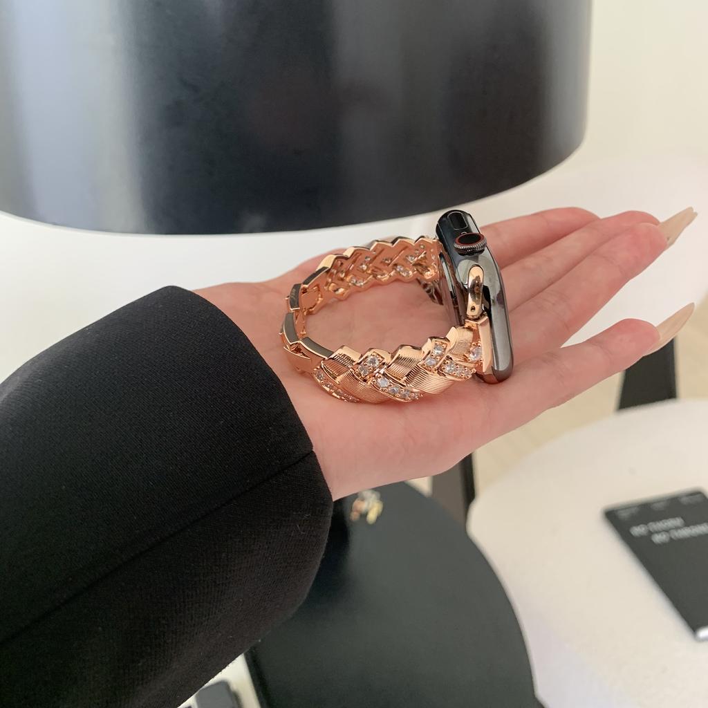 Copper Watch Strap for Apple Watch Series 11 10 42mm/9 8 7 41mm/SE3 SE2 SE 6 5 4 40mm/3 2 1 38mm Wheat Ear Zircon Bracelet Band