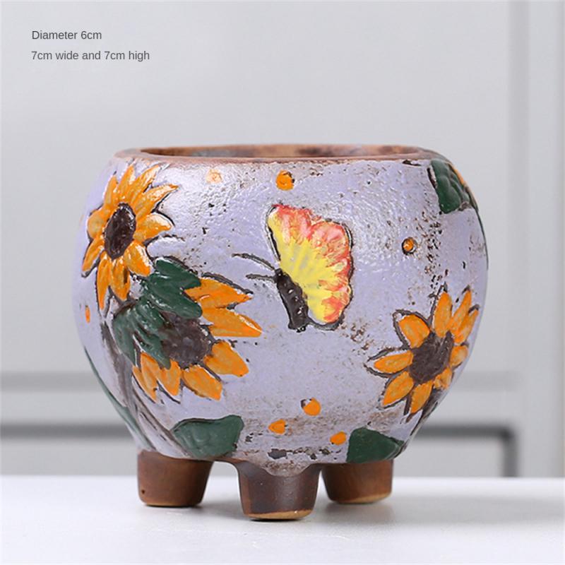 Керамический цветочный горшок Креативная ручная роспись Резьба Керамические украшения для дома Цветочные горшки Суккулентный цветочный горшок