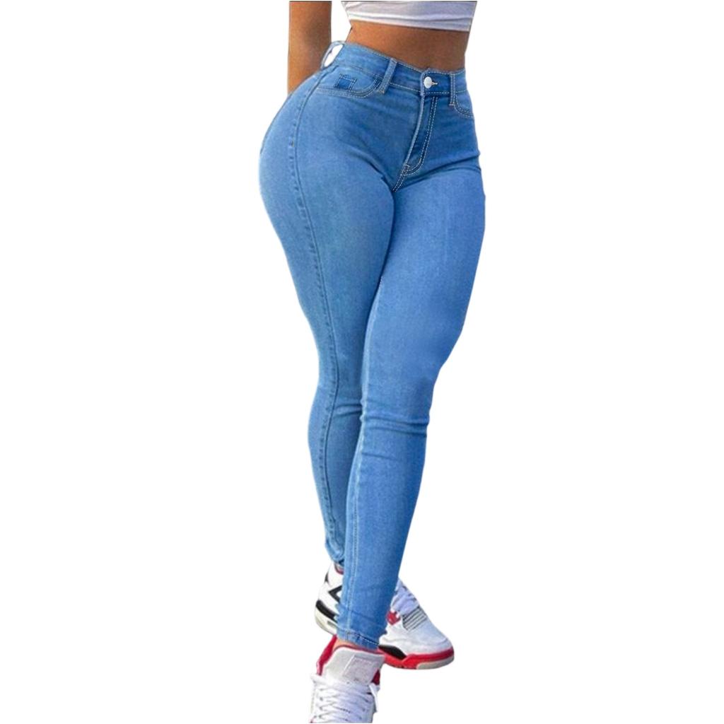 Ladies' Solid Color Casual Pants Versatile Slim Fit Straight Leg Denim Jeans