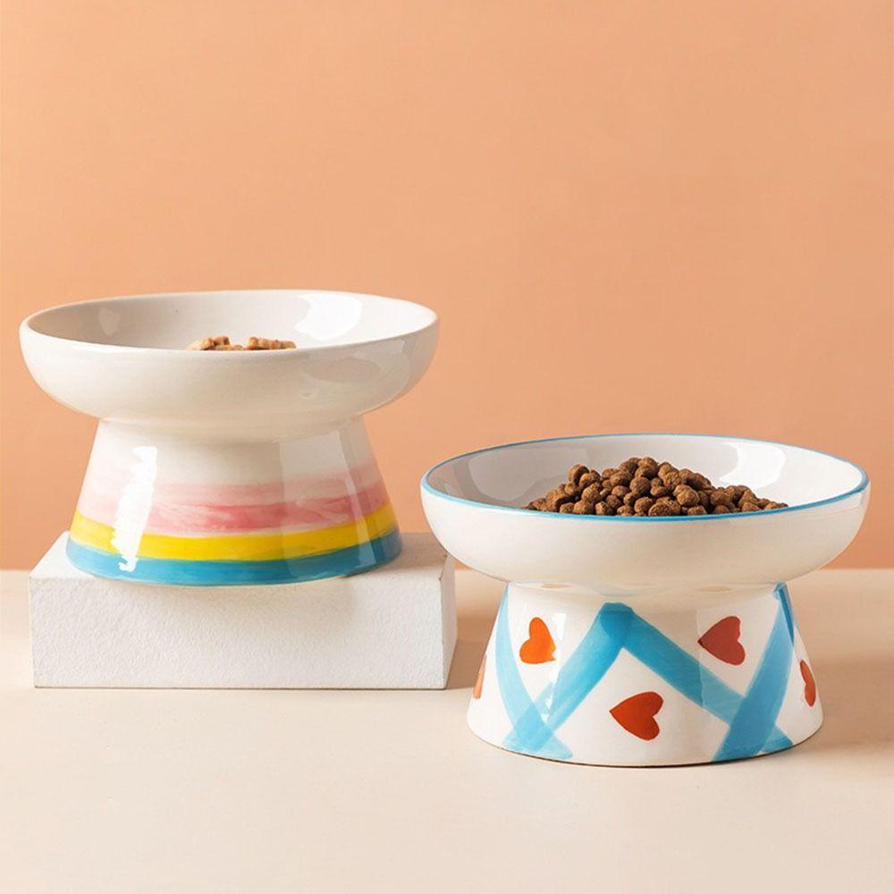 Flat/Slanted Mouth Cat Elevated Bowl Ceramic Pet Drinking Feeder Cute Cat Bowl  For Dogs Cats