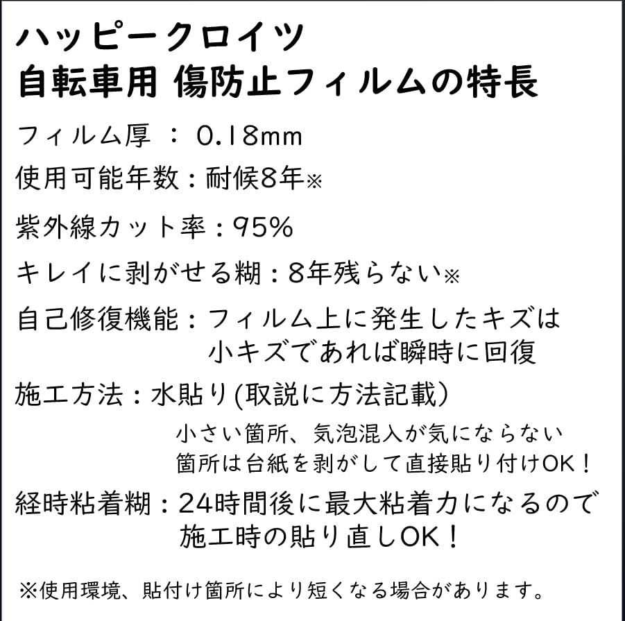 Happy Kreuz Bicycle Frame Scratch Prevention Urethane Film, 5cm Wide x 2.5m Long, Clear, JHCLR5X25