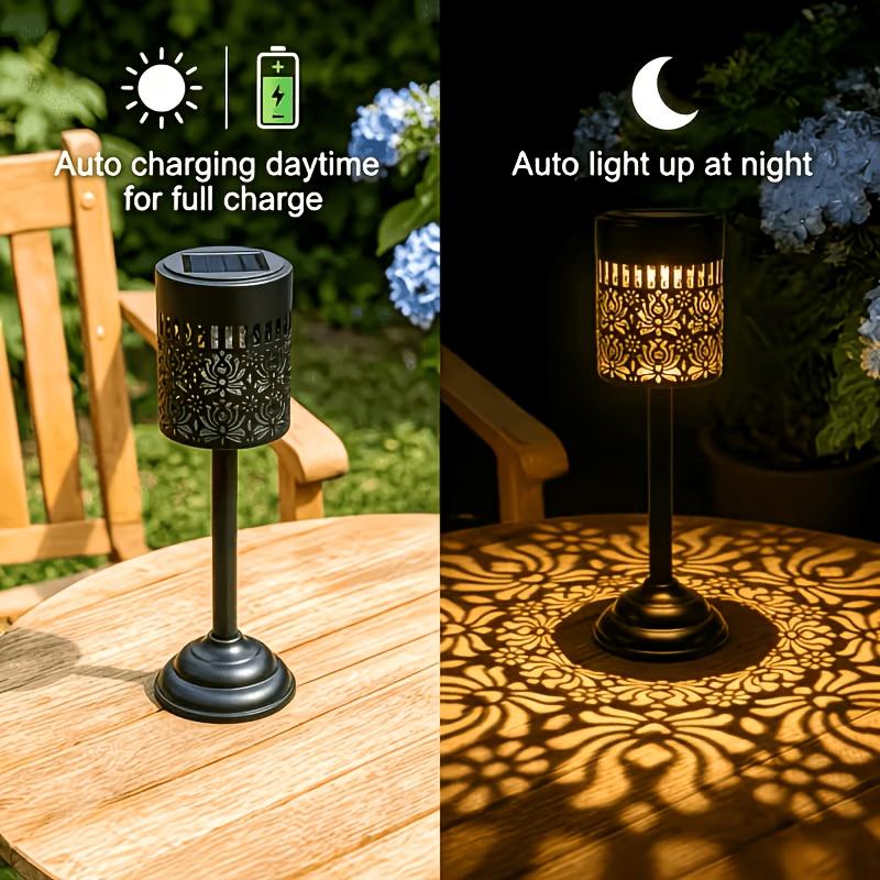 Solar-powered with an elegant peony pattern LED Outdoor lights, outdoor table lamps, solar-powered table lamps are perfect for garden and courtyard