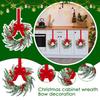 Christmas Kitchen Cabinet Wreaths With Plaid Bow Ribbon Hanging Cabinet Doors Wreaths Decorative For Kitchen Window Outdoor Indoor Holiday Decor
