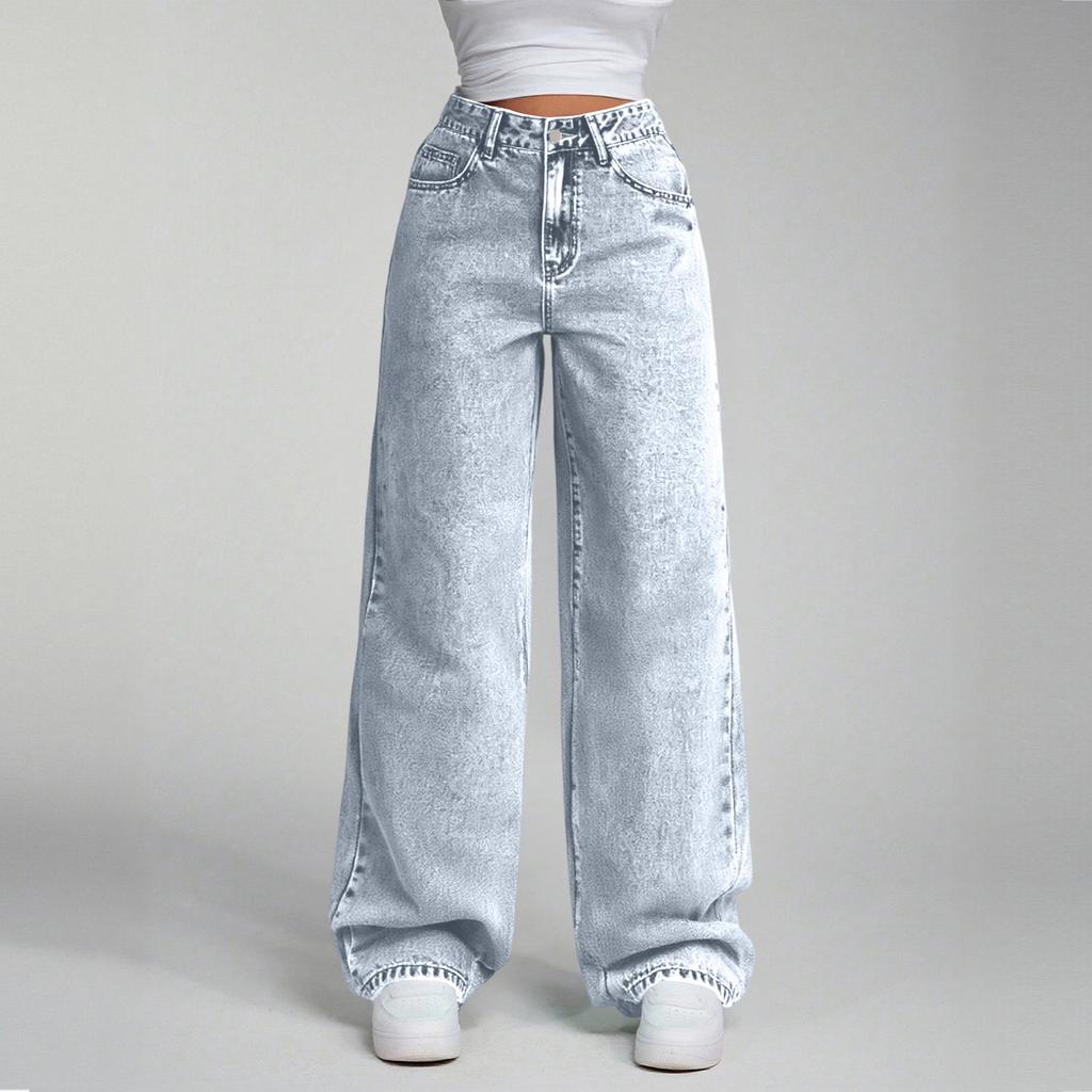 Женские джинсы прямого кроя с высокой посадкой, свободные, повседневные