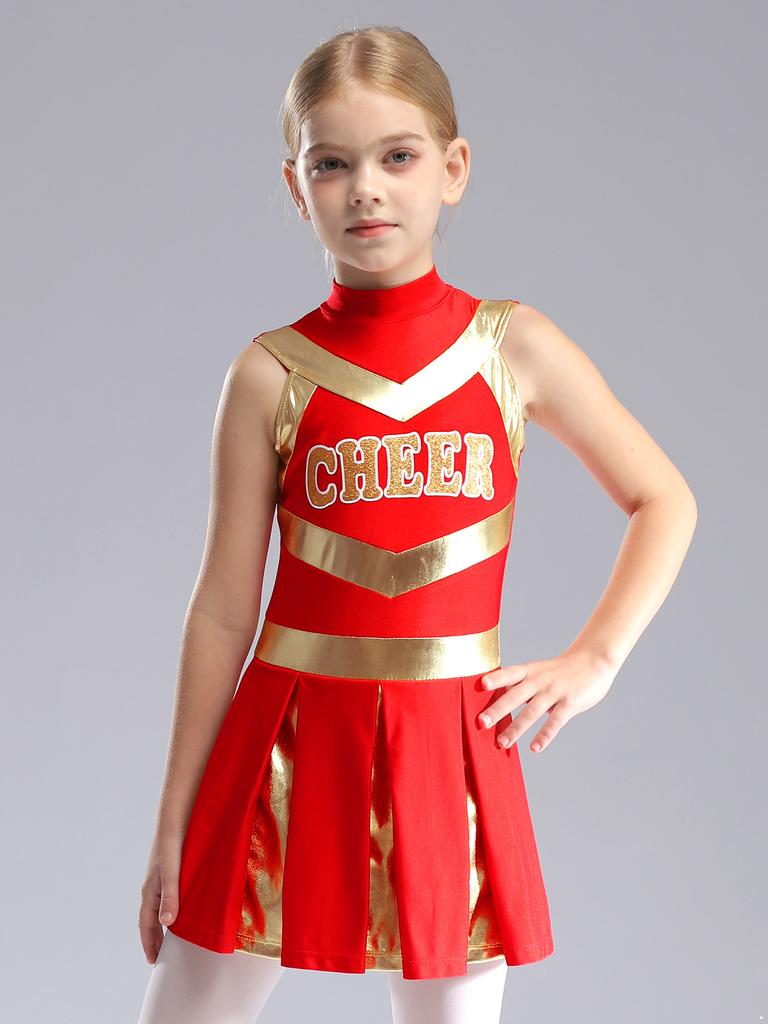 Униформа для девочек, костюм для болельщиц-подростков, командная одежда, без рукавов, контрастное цветное плиссированное платье, костюм на Хэллоуин