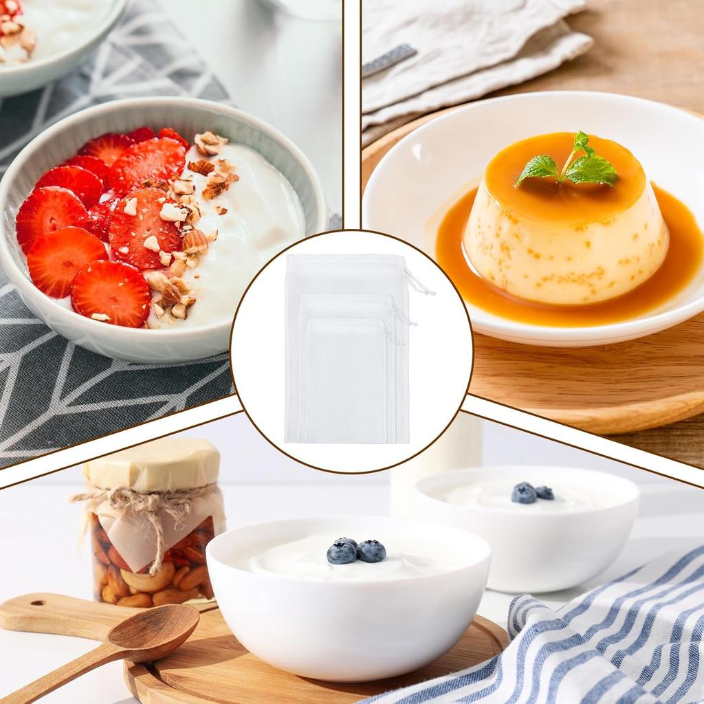 6 Pack Fine Mesh Filter Bags, Nut Milk Strainer Bag Reble Food Strainers Bag with Fine Mesh Drawstring Cheese Cloths Bags for Straining Fruit Juice