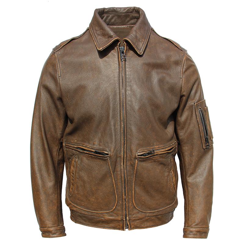 Винтажная куртка из коровьей кожи, мужская толстая натуральная яловая кожа, летные куртки-авиаторы, пальто-бомбер, мужская одежда, осенняя Азиатский размер