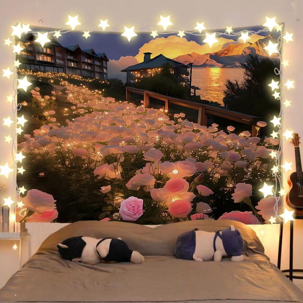 Floral Sea Blanket Rental House Renovation Fabric Living Room Background Wall Hanging