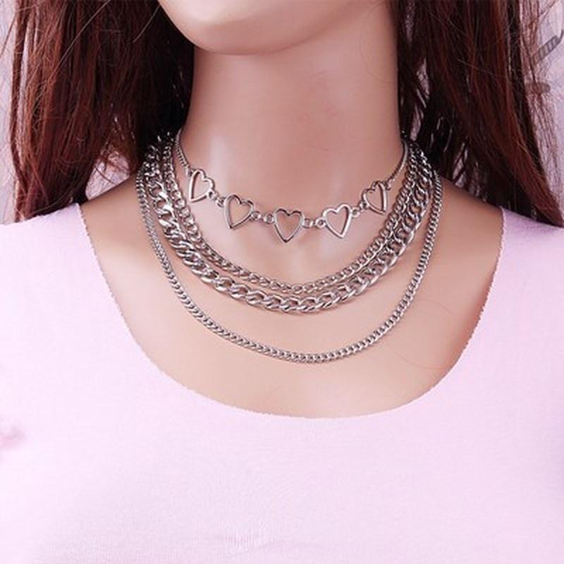 Multi Layer Hollow Heart Choker Necklace for Women Girls Summer Metal Necklaces Party Beach Jewelry Gifts