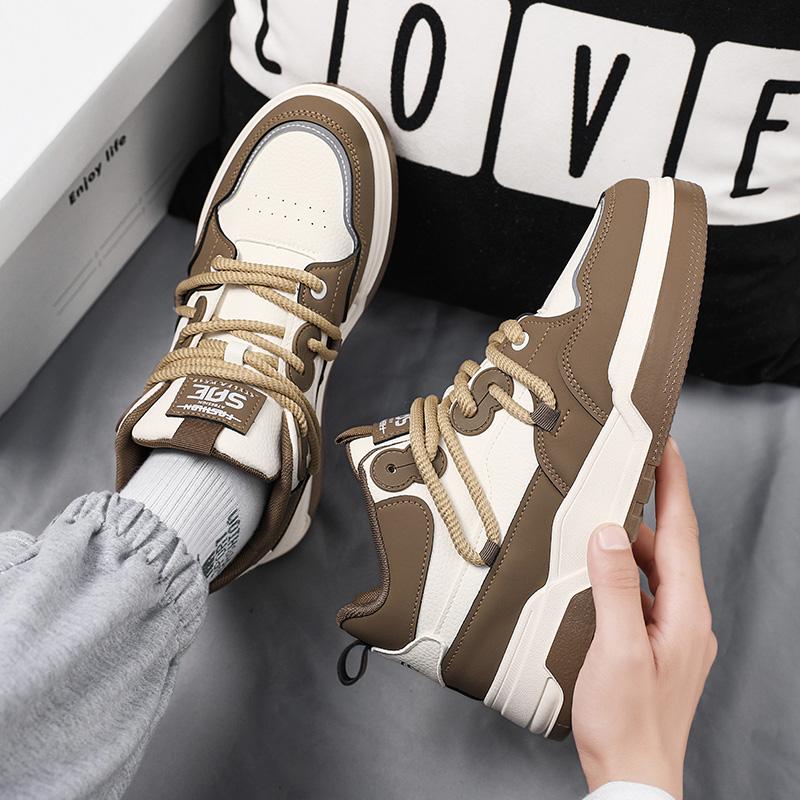 Лоферы Скейтборд Мужские Осенние Кроссовки Кожаная Обувь Повседневная Обувь Круглый Носок Модные Высокие Нескользящие Мягкие и Удобные