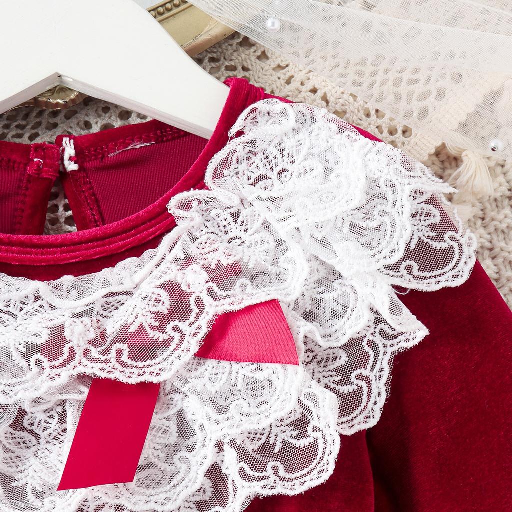 Новое зимнее платье для девочек с кружевным воротником и длинными рукавами из бархата, платье принцессы