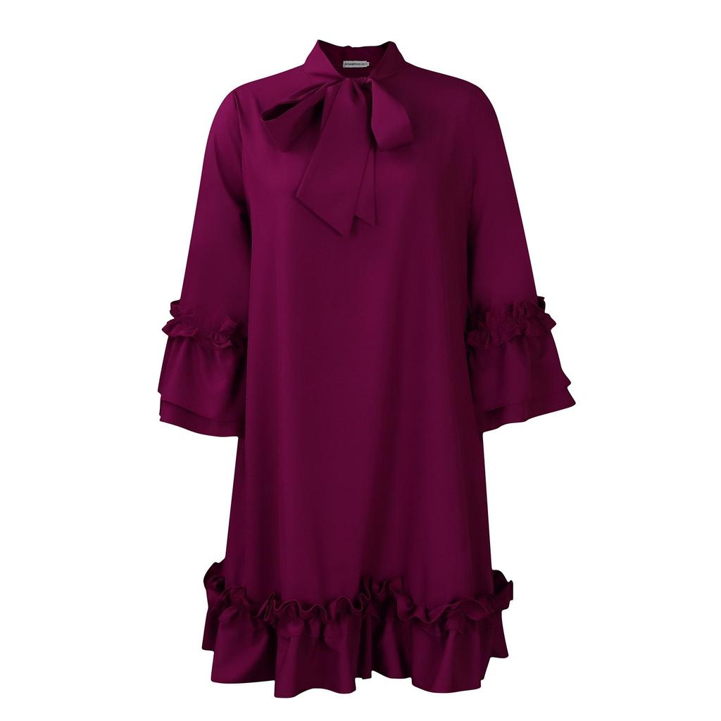 2024 Summer Plus Size Women's Loose Tie Ruffle Dress