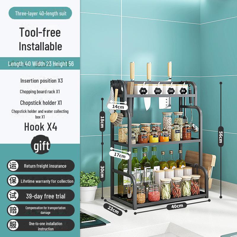 Multi-function Kitchen Countertop Rack for Seasoning, Utensils, and Knives