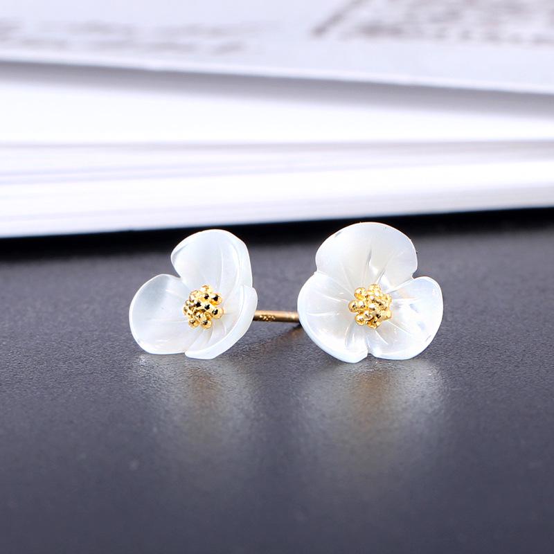 Серьги-пусеты и серьги-подвески из стерлингового серебра 925 пробы с ракушкой, цветком и жемчугом - Простые, элегантные украшения для женщин