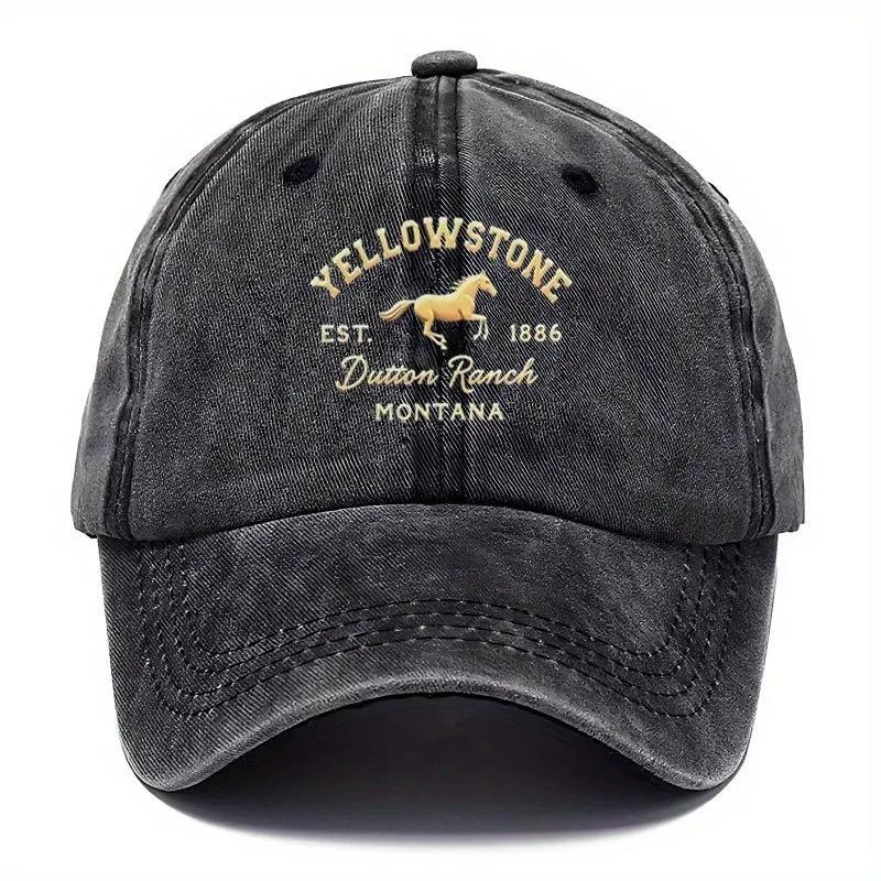 Vintage Yellowstone Cap pc YELLOWSTONE Vintage Baseball Cap Unisex Soft Top Hat with Distressed Washed Look Black with Gol