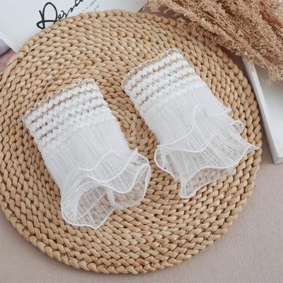 Женские накладные рукава, съемные манжеты, белые кружевные с цветочным узором, плиссированные ложные манжеты, рукава-колокольчики, согревающие запястья