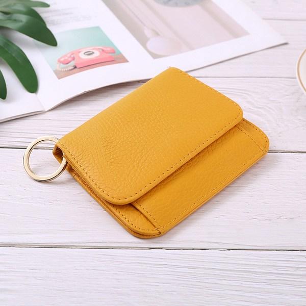 Qlang Womens Gold Key Ring Mini Leather Card Wallet