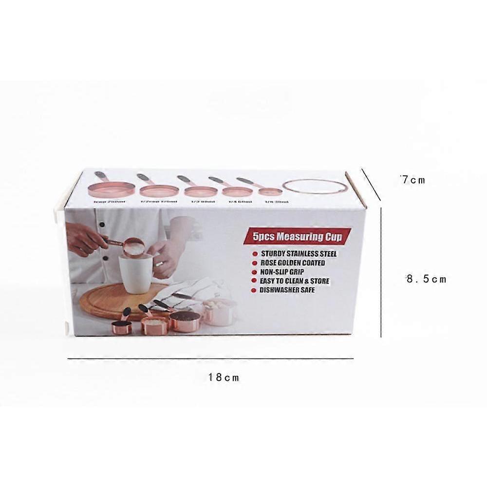 Kitchen Stainless Steel Rose Gold Measuring Cup Set Of 5, Used For Accurate Measurement Of Kitchen Dry Grains, Flour, Liquids, Etc