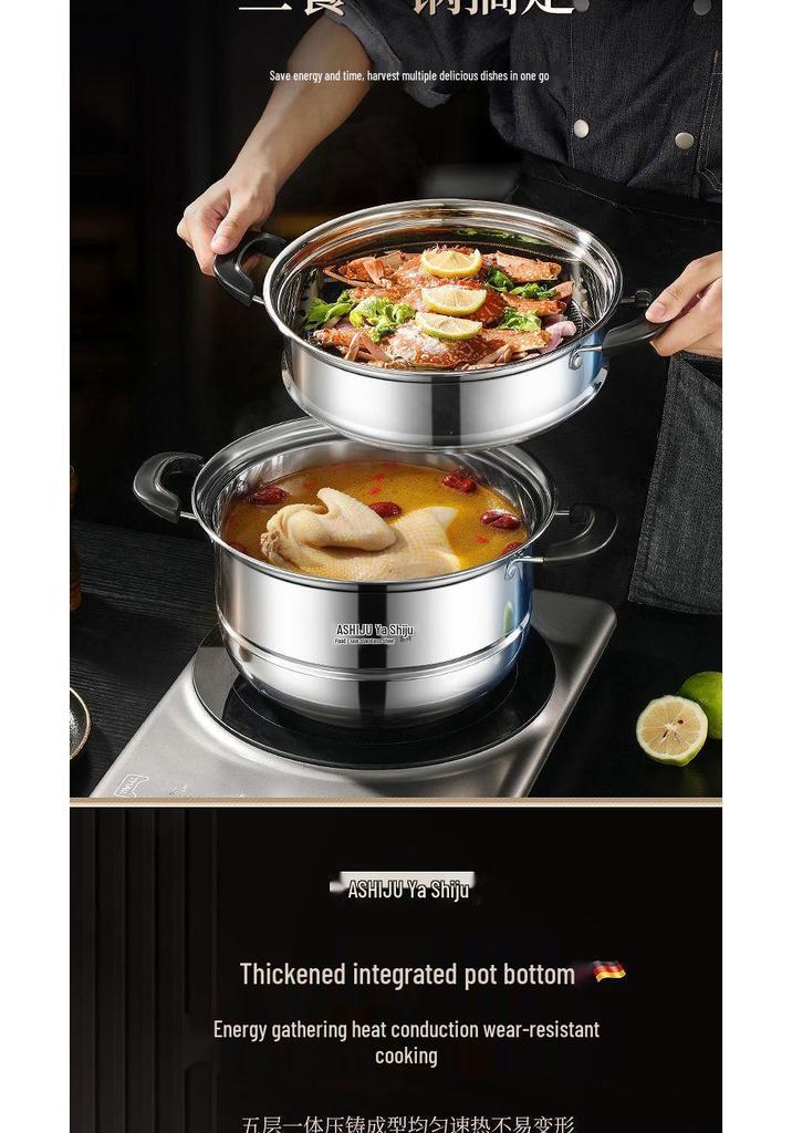 Stainless Steel Double Layer Steamer Pot for Induction & Gas - Extra Thick, Food Grade, Large Capacity