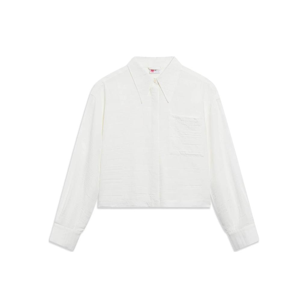 Li Ning Plain Loose Casual Shirt Long Sleeve Shirt Women Shirts White ASHT024-3