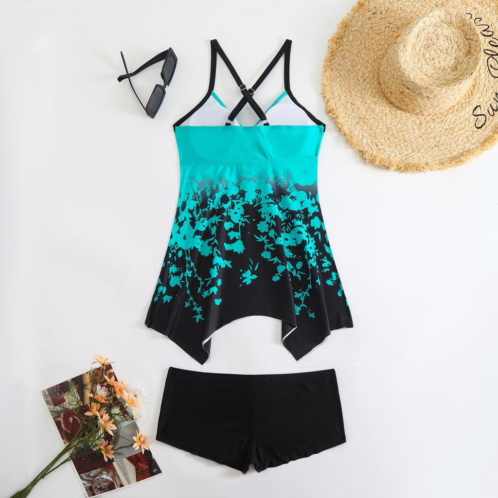 Женский двухсекционный купальник-бикини с принтом, мягкий танкини, купальный костюм, сексуальные бикини, купальные костюмы, комплект бикини с бретельками через шею и пуш-апом