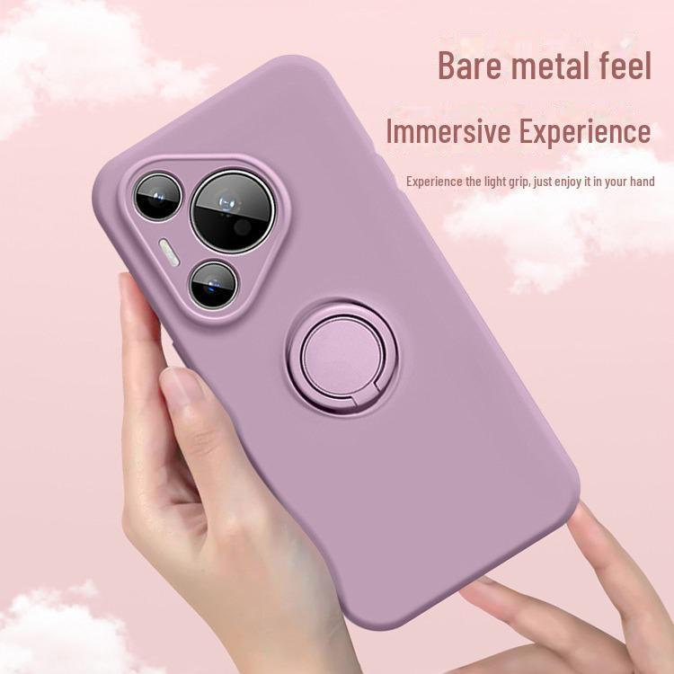 Huawei Pura70Ultra Liquid Silicone Case with Ring Holder - Mate60Pro Drop-Resistant Cover