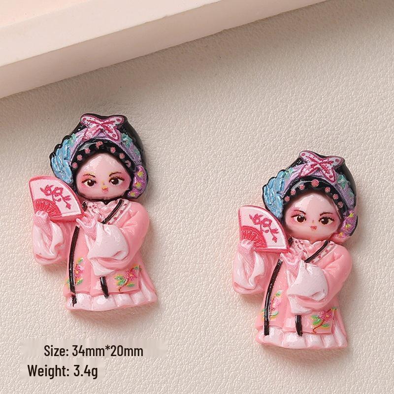 Cross-Border Cartoon DIY Resin Accessories: Opera Character Hair Clips & Phone Case Ornaments.