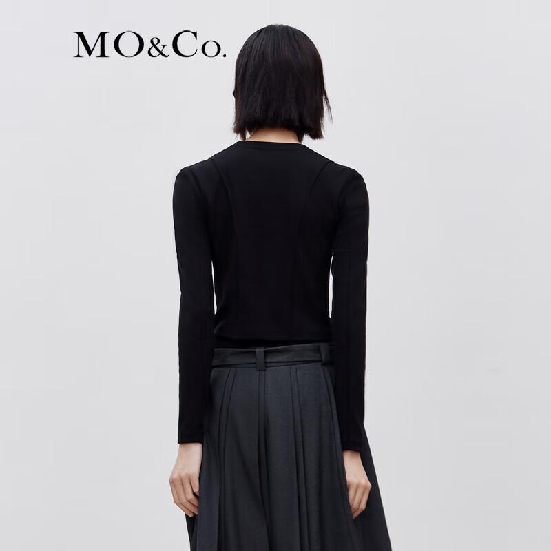 MO&Co. MC Embroidered Line Cut Cropped Long Sleeve T-Shirt