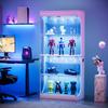 Four-tier glass display cabinet, storage, LED lighting, glass doors, smart sensors, dustproof, for living room, bedroom, offices. White. 80*35*165cm