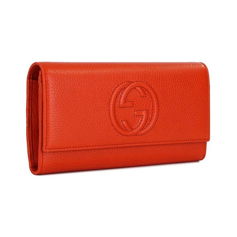 Gucci Soho embossed logo long flip leather wallet wallet for women orange red classic recommendation