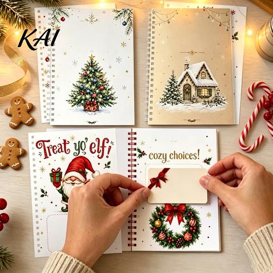 Decorative Card Display Book Christmas Gift Book, 8x6 Inch Spiral Bound Holiday Keepsake Booklet, Storage Merry Greeting Album Organizer for