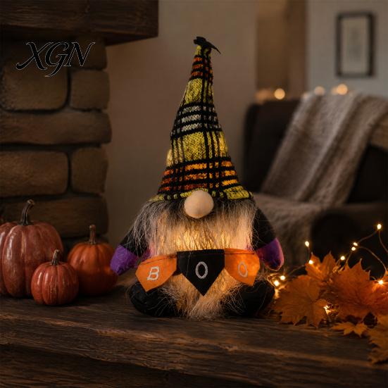 Striped Knitted Gnomes Halloween Plush Gnome Decoration, Spooky Boo Swedish Tomte Elf Figurine, Decorations Scandinavian Dwarf Ornament for Home Table