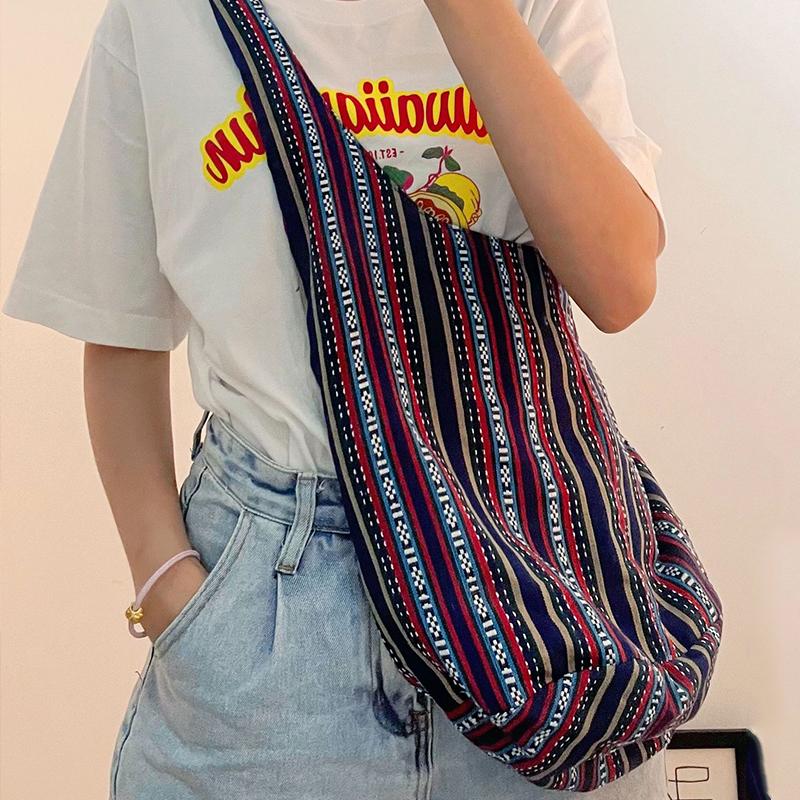 Контрастная цветная напечатанная богемная этническая сумка-тоут вместительной минималистской женской сумки через плечо