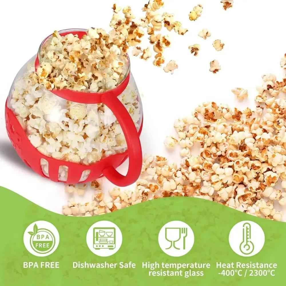 Microwave Popcorn Popper Borosilicate Glass Bowl with Silicone Lid 3-in-1 Mini Popcorn Maker Safe for Microwave