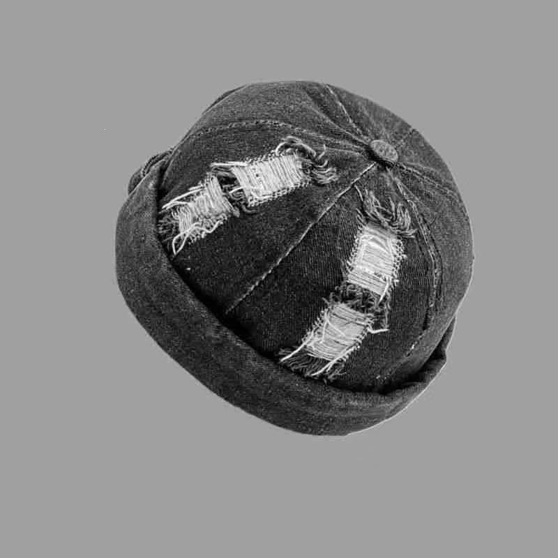 High Street holes make old melon fur hats men and women couples versatile street hip hop brimless denim landlord hat