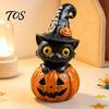 Decorative Desktop Sculptures Halloween Black Cat & Pumpkin Resin Ornaments, Cute Figurines, Artistic Craft Collectibles Cartoon And Statue