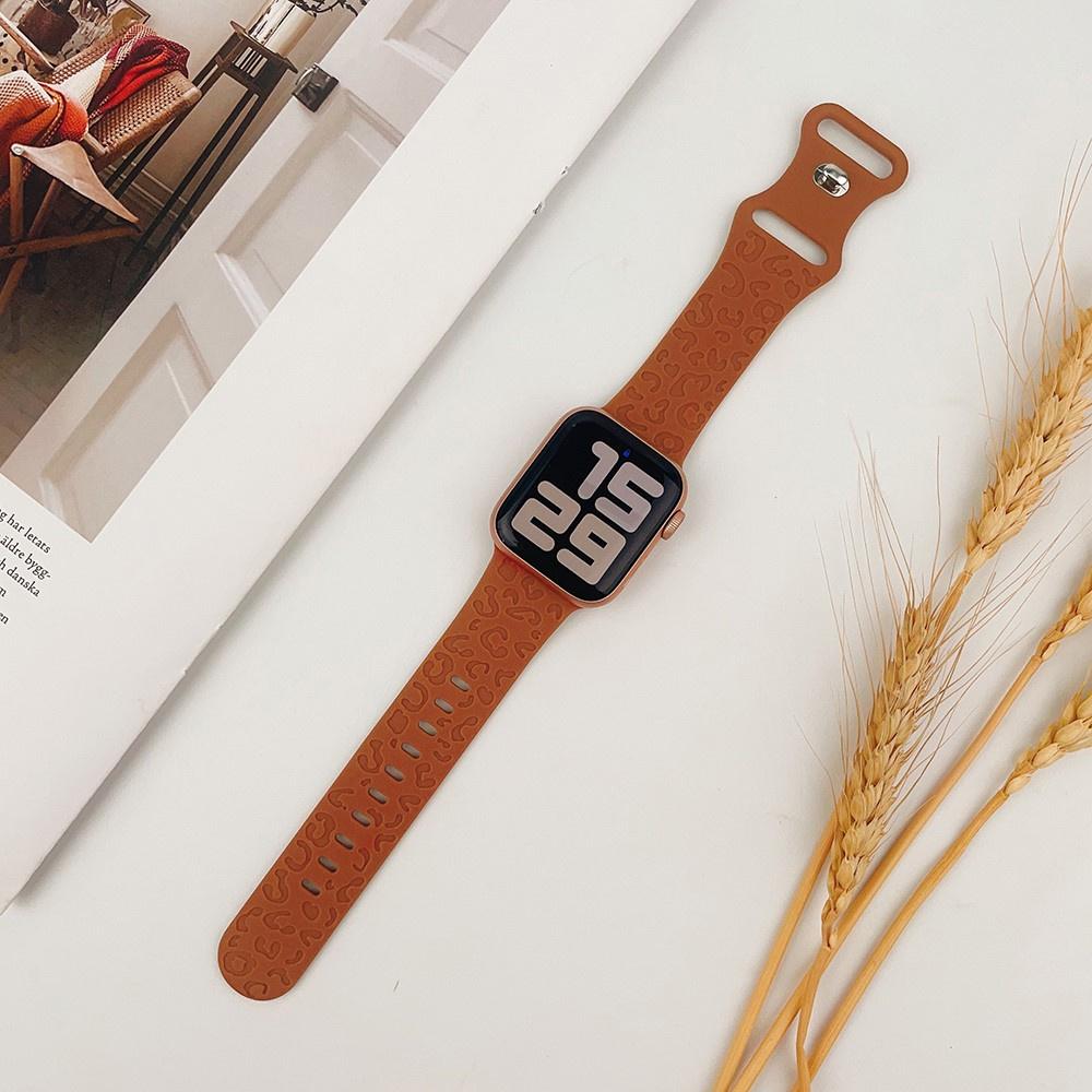 Silicone Strap for Apple Watch 1/2/3/4/5/6/7/8/9/10/11/SE 38/40/41/42mm, Leopard, Brown