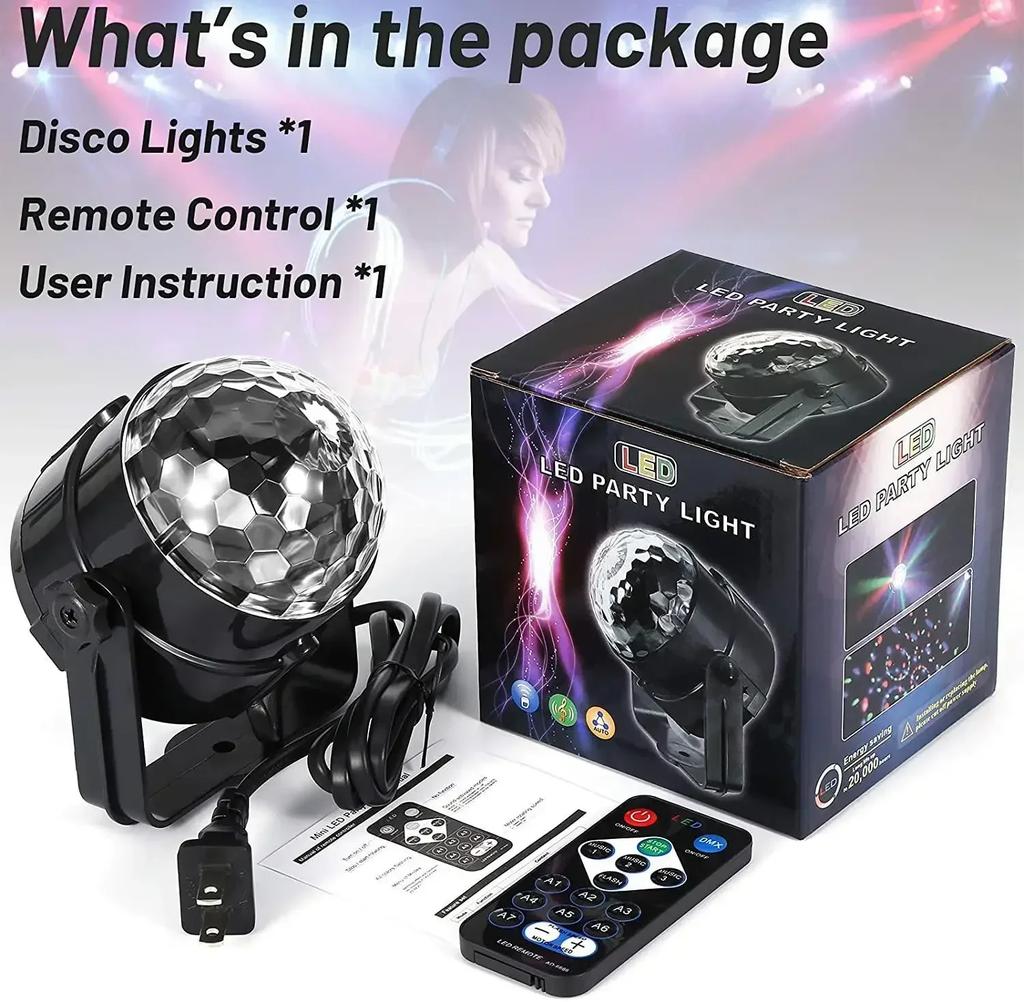 7 Colors Rotating Magical Stage Lights RGB Projection Lamp DJ Disco Ball Light for Home Party KTV Bar Stage Wedding Lighting