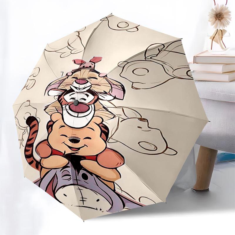 Winnie and friends Themed Travel Umbrella-8 Ribs Automatic Opening and Closing, Portable Folding Design, Compact and Stylish Umbrella Suitab