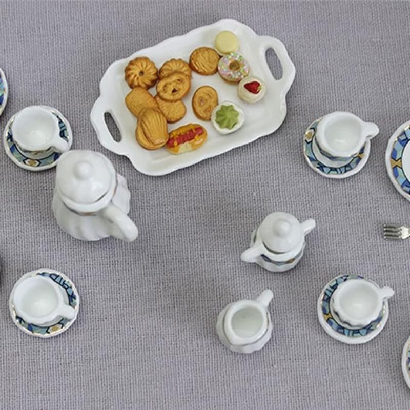 Аксессуары для кукольного домика 1/12, кухонная миниатюра, 15 шт., мини-фарфоровый цветок, набор чайных чашек, декор для кукольного домика, имитация кукольного домика, декоративные аксессуары