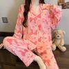 Japanese fashion casual pajamas women's spring and autumn new wrinkled cloth long-sleeved trousers sweet striped loungewear